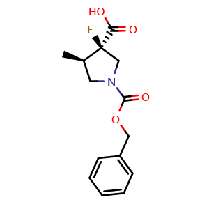 Chemical structure of (3R,4R)-1-benzyloxycarbonyl-3-fluoro-4-methyl-pyrrolidine-3-carboxylic acid , CAS 2639379-25-0, AChemBlock U134558