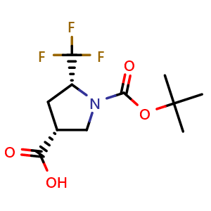 Chemical structure of (3R,5R)-1-tert-butoxycarbonyl-5-(trifluoromethyl)pyrrolidine-3-carboxylic acid , CAS 2639391-87-8, AChemBlock U134559