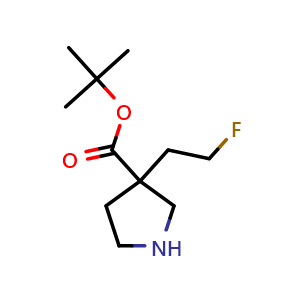 Chemical structure of tert-butyl 3-(2-fluoroethyl)pyrrolidine-3-carboxylate , CAS 2639409-78-0, AChemBlock U134562