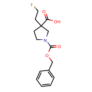 Chemical structure of 1-benzyloxycarbonyl-3-(2-fluoroethyl)pyrrolidine-3-carboxylic acid , CAS 2639452-67-6, AChemBlock U134572