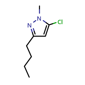 Chemical structure of 3-butyl-5-chloro-1-methyl-pyrazole , CAS 29938-66-7, AChemBlock U134587