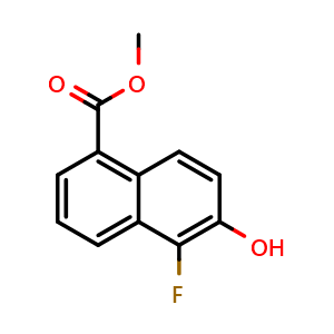 Chemical structure of methyl 5-fluoro-6-hydroxy-naphthalene-1-carboxylate , CAS 388622-47-7, AChemBlock U134648