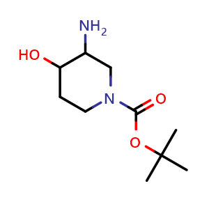 Chemical structure of tert-butyl 3-amino-4-hydroxy-piperidine-1-carboxylate , CAS 454709-92-3, AChemBlock U134671
