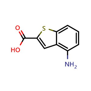 Chemical structure of 4-aminobenzothiophene-2-carboxylic acid , CAS 478076-38-9, AChemBlock U134678