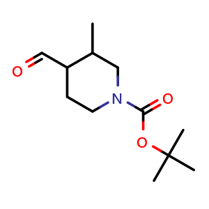 Chemical structure of tert-butyl 4-formyl-3-methyl-piperidine-1-carboxylate , CAS 512822-18-3, AChemBlock U134683