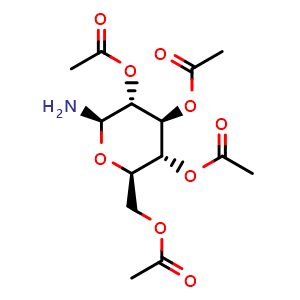 Chemical structure of [(2R,3R,4S,5R,6R)-3,4,5-tris(acetyloxy)-6-aminooxan-2-yl]methyl acetate , CAS 51642-81-0, AChemBlock U134688