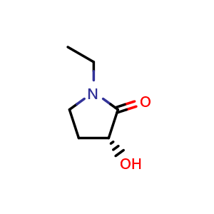 Chemical structure of (3R)-1-ethyl-3-hydroxy-pyrrolidin-2-one , CAS 614754-25-5, AChemBlock U134737