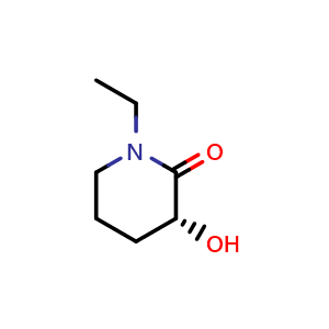 Chemical structure of (3R)-1-ethyl-3-hydroxy-piperidin-2-one , CAS 614754-31-3, AChemBlock U134739