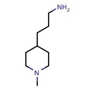 Chemical structure of 3-(1-methyl-4-piperidyl)propan-1-amine , CAS 622369-83-9, AChemBlock U134741