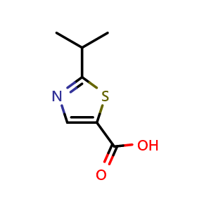 Chemical structure of 2-(propan-2-yl)-1,3-thiazole-5-carboxylic acid , CAS 62657-87-8, AChemBlock U134743