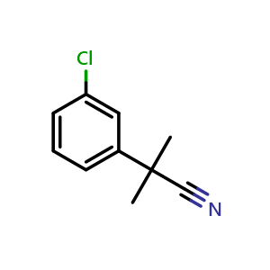 Chemical structure of 2-(3-chlorophenyl)-2-methyl-propanenitrile , CAS 64798-33-0, AChemBlock U134754
