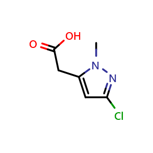 Chemical structure of 2-(5-chloro-2-methyl-pyrazol-3-yl)acetic acid , CAS 695184-11-3, AChemBlock U134774