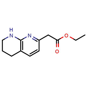 Chemical structure of ethyl 2-(5,6,7,8-tetrahydro-1,8-naphthyridin-2-yl)acetate , CAS 721920-80-5, AChemBlock U134783