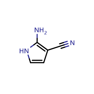 Chemical structure of 2-amino-1H-pyrrole-3-carbonitrile , CAS 755753-61-8, AChemBlock U134798