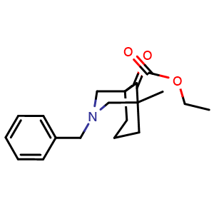 Chemical structure of ethyl 3-benzyl-5-methyl-9-oxo-3-azabicyclo[3.3.1]nonane-1-carboxylate , CAS 780699-79-8, AChemBlock U134806