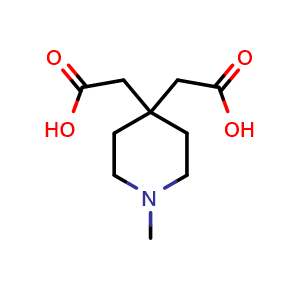 Chemical structure of 2-[4-(carboxymethyl)-1-methyl-4-piperidyl]acetic acid , CAS 803632-48-6, AChemBlock U134817