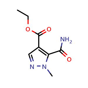 Chemical structure of ethyl 5-carbamoyl-1-methyl-pyrazole-4-carboxylate , CAS 81303-52-8, AChemBlock U134820