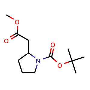 Chemical structure of tert-butyl 2-(2-methoxy-2-oxo-ethyl)pyrrolidine-1-carboxylate , CAS 813433-68-0, AChemBlock U134821