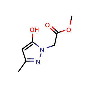 Chemical structure of methyl 2-(5-hydroxy-3-methyl-pyrazol-1-yl)acetate , CAS 83405-77-0, AChemBlock U134833