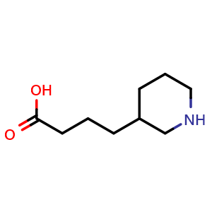 Chemical structure of 4-(3-piperidyl)butanoic acid , CAS 84511-99-9, AChemBlock U134836