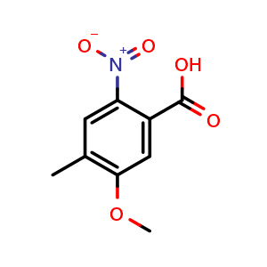 Chemical structure of 5-methoxy-4-methyl-2-nitrobenzoic acid , CAS 857599-32-7, AChemBlock U134857