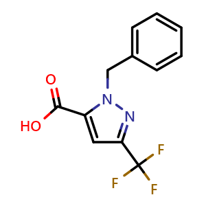 Chemical structure of 2-benzyl-5-(trifluoromethyl)pyrazole-3-carboxylic acid , CAS 881693-05-6, AChemBlock U134885
