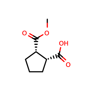 Chemical structure of (1R,2S)-2-methoxycarbonylcyclopentanecarboxylic acid , CAS 88335-90-4, AChemBlock U134888