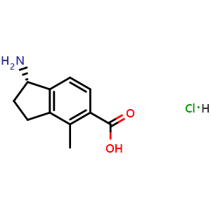 Chemical structure of (1S)-1-amino-4-methyl-indane-5-carboxylic acid hydrochloride , CAS 903557-53-9, AChemBlock U134908