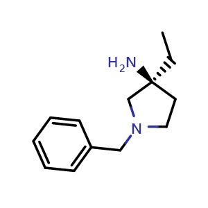 Chemical structure of (3S)-1-benzyl-3-ethyl-pyrrolidin-3-amine , CAS 914916-22-6, AChemBlock U134917