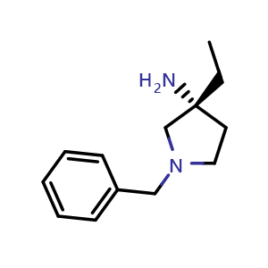 Chemical structure of (3R)-1-benzyl-3-ethyl-pyrrolidin-3-amine , CAS 914916-29-3, AChemBlock U134918