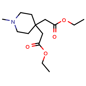 Chemical structure of ethyl 2-[4-(2-ethoxy-2-oxo-ethyl)-1-methyl-4-piperidyl]acetate , CAS 92329-92-5, AChemBlock U134930