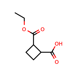 Chemical structure of 2-ethoxycarbonylcyclobutanecarboxylic acid , CAS 92380-05-7, AChemBlock U134931