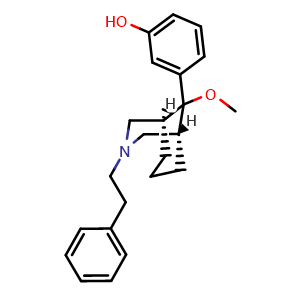 Chemical structure of rel-3-((1R,5S)-9-Methoxy-3-phenethyl-3-azabicyclo[3.3.1]nonan-9-yl)phenol , CAS 92836-37-8, AChemBlock U134936