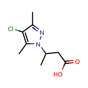 Chemical structure of 3-(4-chloro-3,5-dimethyl-pyrazol-1-yl)butanoic acid , CAS 956354-96-4, AChemBlock U134962