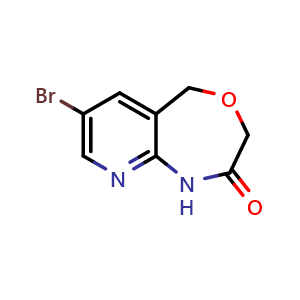 Chemical structure of 7-bromo-1,5-dihydropyrido[2,3-e][1,4]oxazepin-2(3H)-one , CAS 941603-99-2, AChemBlock U134977