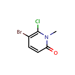 Chemical structure of 5-Bromo-6-chloro-1-methylpyridin-2(1H)-one , CAS 960299-33-6, AChemBlock U135023