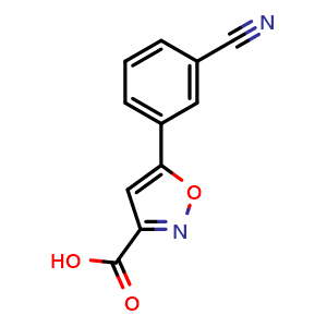 Chemical structure of 5-(3-cyanophenyl)isoxazole-3-carboxylic acid , CAS 956360-07-9, AChemBlock U135038