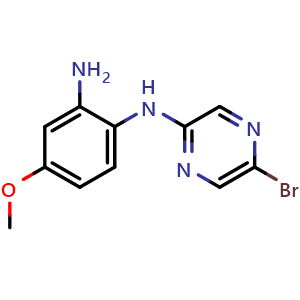 Chemical structure of N-(5-Bromopyrazin-2-yl)-2-amino-4-methoxyaniline , CAS 950845-96-2, AChemBlock U135062