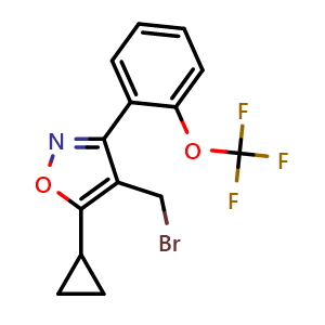 Chemical structure of 4-(Bromomethyl)-5-cyclopropyl-3-[2-(trifluoromethoxy)phenyl]isoxazole , CAS 946427-86-7, AChemBlock U135084