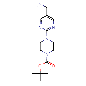 Chemical structure of 1-Boc-4-[5-(aminomethyl)-2-pyrimidyl]piperazine , CAS 944899-79-0, AChemBlock U135100