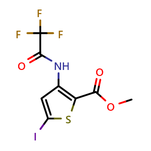 Chemical structure of methyl 5-iodo-3-(2,2,2-trifluoroacetamido)thiophene-2-carboxylate , CAS 942589-44-8, AChemBlock U135118
