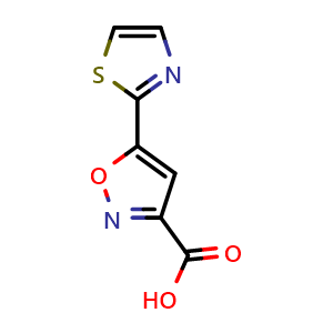 Chemical structure of 5-(2-thiazolyl)isoxazole-3-carboxylic acid , CAS 933759-69-4, AChemBlock U135165