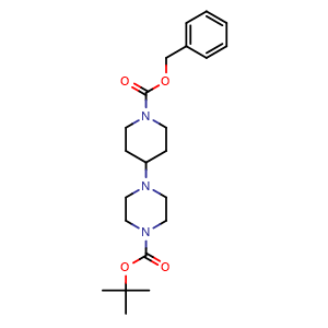 Chemical structure of tert-Butyl 4-(1-(benzyloxycarbonyl) piperidin-4-yl)piperazine-1-carboxylate , CAS 926904-28-1, AChemBlock U135192