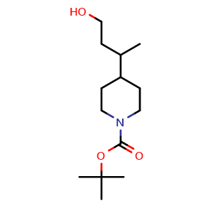 Chemical structure of 1-Boc-4-(4-hydroxy-2-butyl)piperidine , CAS 919360-49-9, AChemBlock U135220