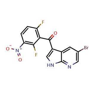 Chemical structure of (5-Bromo-1H-pyrrolo[2,3-b]pyridin-3-yl)(2,6-difluoro-3-nitrophenyl)methanone , CAS 918520-16-8, AChemBlock U135223