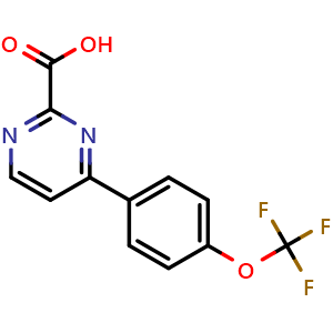 Chemical structure of 4-[4-(Trifluoromethoxy)phenyl]pyrimidine-2-carboxylic acid , CAS 912850-80-7, AChemBlock U135255