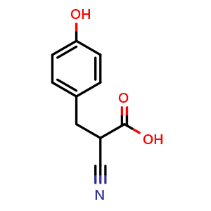 Chemical structure of 2-Cyano-3-(4-hydroxyphenyl)propanoic acid , CAS 90924-41-7, AChemBlock U135269