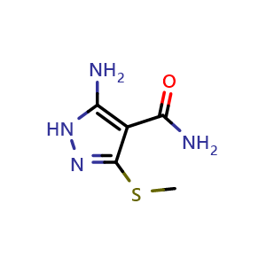Chemical structure of 5-Amino-3-(methylthio)-4-pyrazolecarboxamide , CAS 90914-35-5, AChemBlock U135270