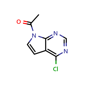 Chemical structure of 1-(4-Chloro-7H-pyrrolo[2,3-d]pyrimidin-7-yl)ethanone , CAS 908810-51-5, AChemBlock U135272