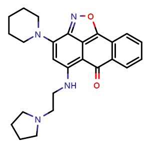 Chemical structure of 3-(1-Piperidyl)-5-[[2-(1-pyrrolidinyl)ethyl]amino]-6H-anthra[1,9-cd]isoxazol-6-one , CAS 902279-44-1, AChemBlock U135314